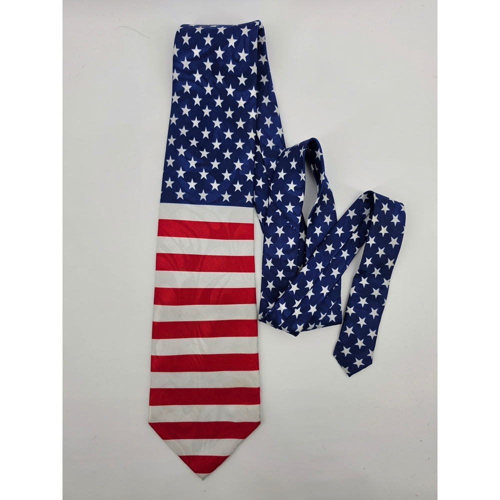 Kai Long American Flag Silk Necktie Stars and Stripes OS